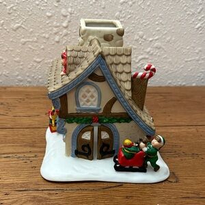 PartyLite Santa’s Workshop Festive Holiday House with Elf and Candy Cane Accents